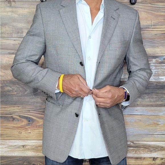 Hugo Boss Wool Silk Black Gray Geo Blazer Sport Jacket Size 38R - Picture 9 of 9